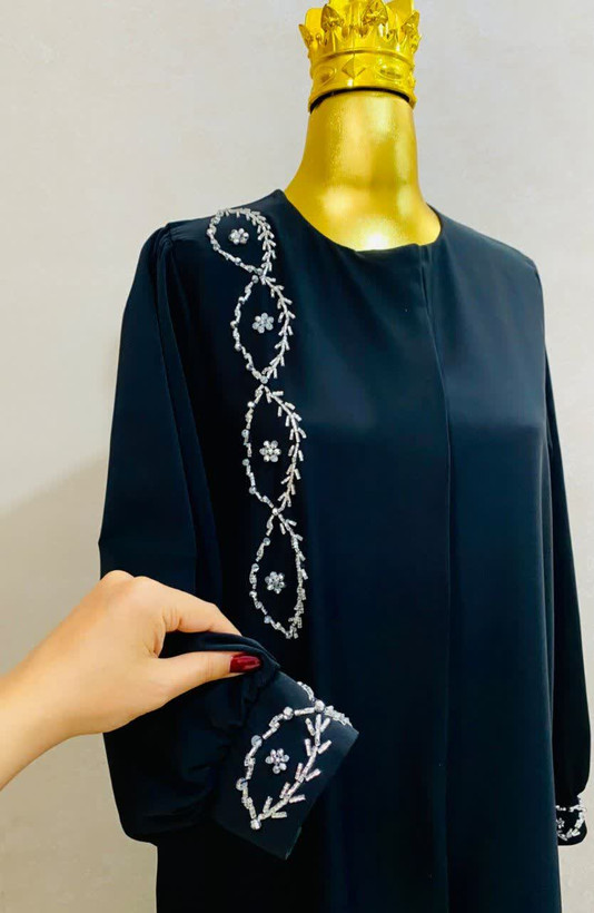 مانتو عبایی مجلسی زنانه.. جنس الیزه..جلو باز... جواهر دوزی شده